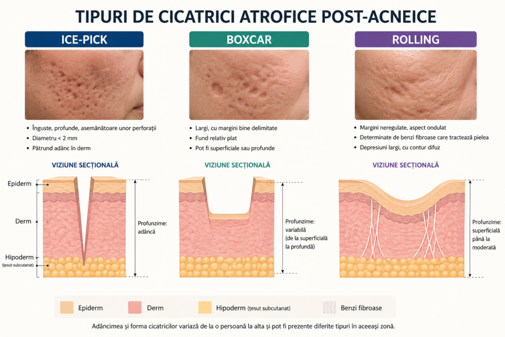 Roaccutane și cicatricile atrofice post-acneice: poate tratamentul să îmbunătățească aspectul acestora? 2 tipuri de cicatrici atrofice post-acneice